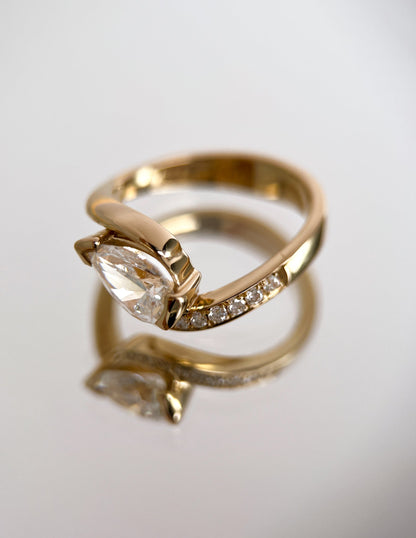 1.5 CT Pear Cut Lab Grown Diamond Pavé Unique Setting Engagement Ring