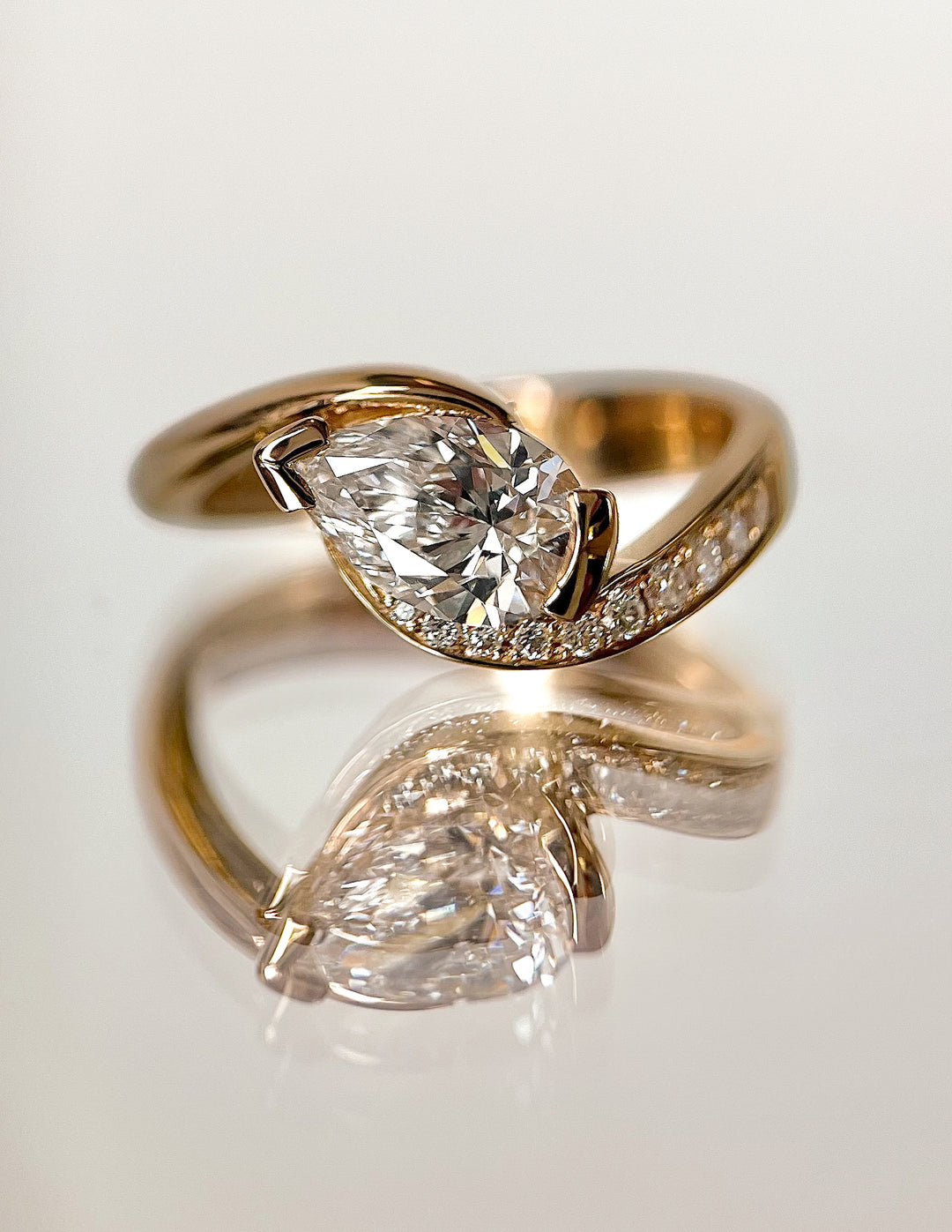 1.5 CT Pear Cut Lab Grown Diamond Pavé Unique Setting Engagement Ring