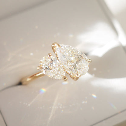 1.5 TCW Pear Two Stone Lab Grown Diamond Engagement Ring