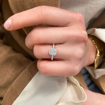 0.50 CT Cushion Halo & Pave Lab Grown Diamond Engagement Ring