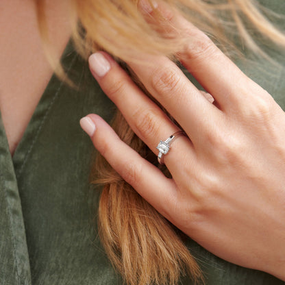 0.50 CT Emerald Three Stone Lab Grown Diamond Engagement Ring