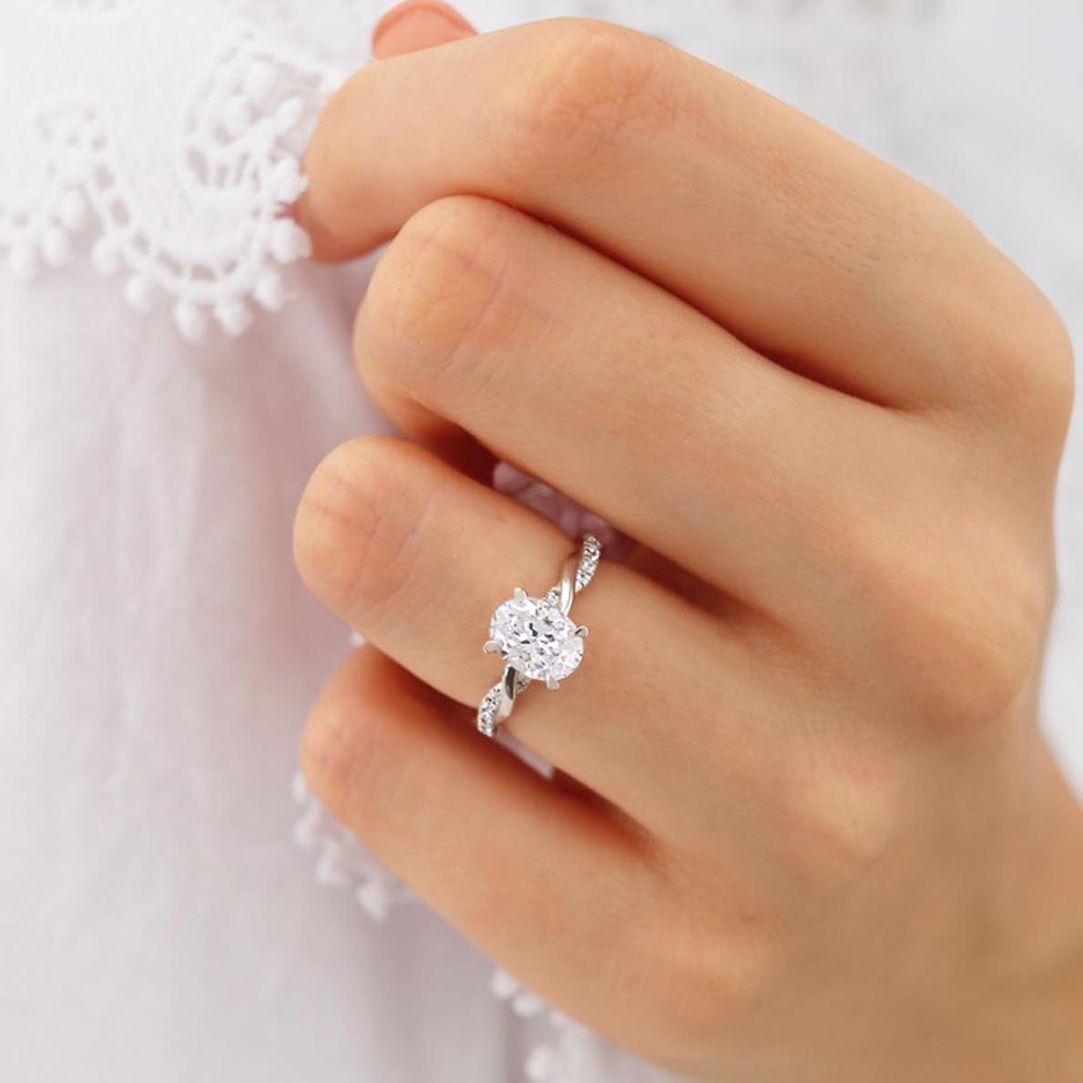 1.5 CT Oval Twisted Pave Lab Grown Diamond Engagement Ring