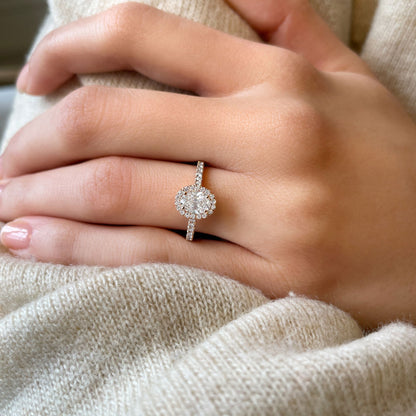0.50 CT Oval Halo & Pave Lab Grown Diamond Engagement Ring
