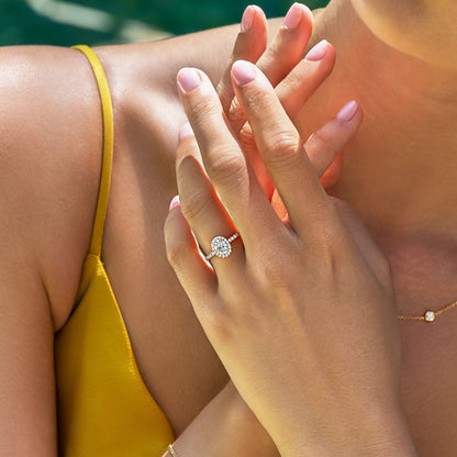 0.50 CT Oval Halo & Pave Lab Grown Diamond Engagement Ring