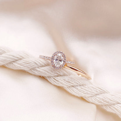 0.50 CT Oval Halo & Pave Lab Grown Diamond Engagement Ring