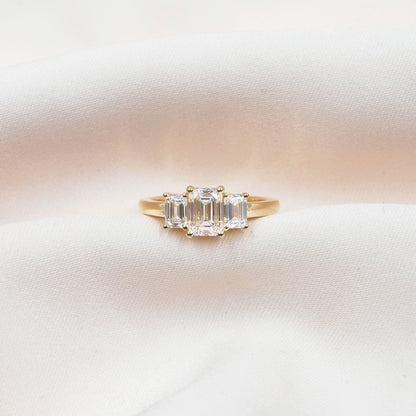 0.70 CT Emerald Three Stone Lab Grown Diamond Engagement Ring