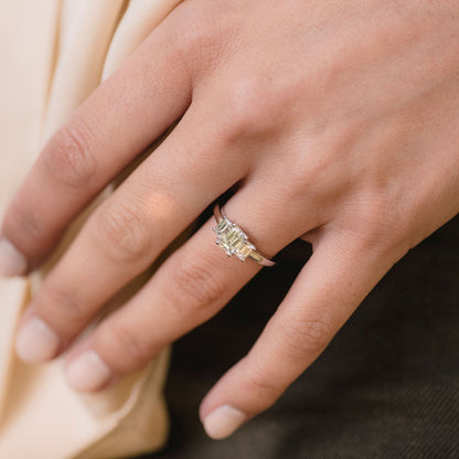 0.70 CT Emerald Three Stone Lab Grown Diamond Engagement Ring