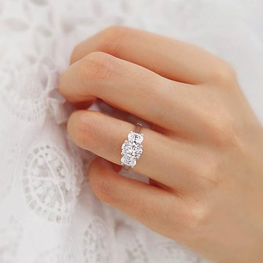 1.5 CT Oval Three Stone Lab Grown Diamond Engagement Ring