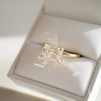 1 CT East West Emerald Solitaire Lab Grown Diamond Engagement Ring