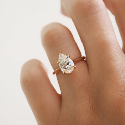 1.5 CT Pear Solitaire Lab Grown Diamond Engagement Ring