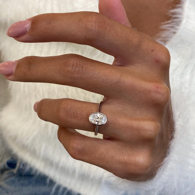 1 CT Oval Bezel & Solitaire Lab Grown Diamond Engagement Ring