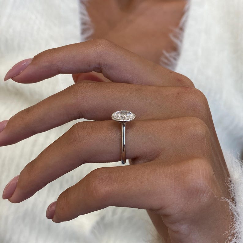 1 CT Oval Bezel & Solitaire Lab Grown Diamond Engagement Ring