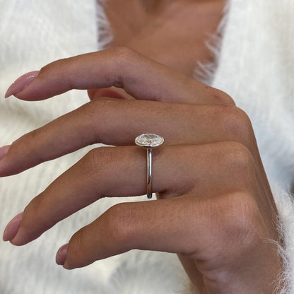 1 CT Oval Bezel & Solitaire Lab Grown Diamond Engagement Ring