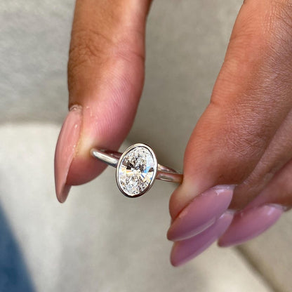 1 CT Oval Bezel & Solitaire Lab Grown Diamond Engagement Ring