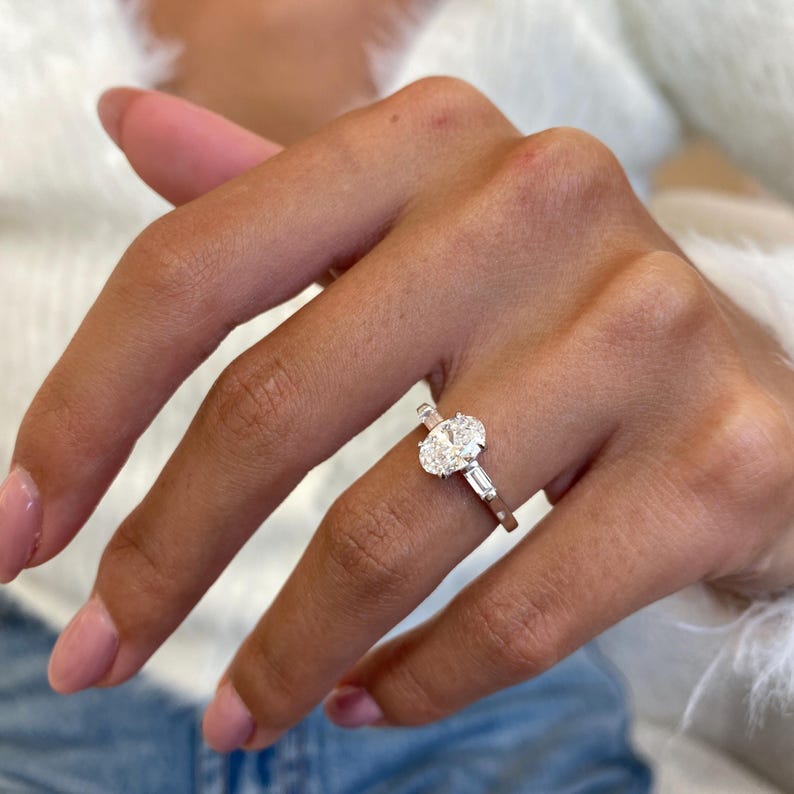 1 CT Oval Three Stone Lab Grown Diamond Engagement Ring