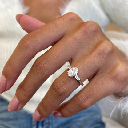 1 CT Oval Three Stone Lab Grown Diamond Engagement Ring