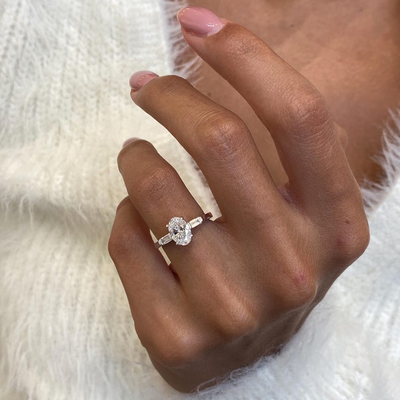 1 CT Oval Three Stone Lab Grown Diamond Engagement Ring
