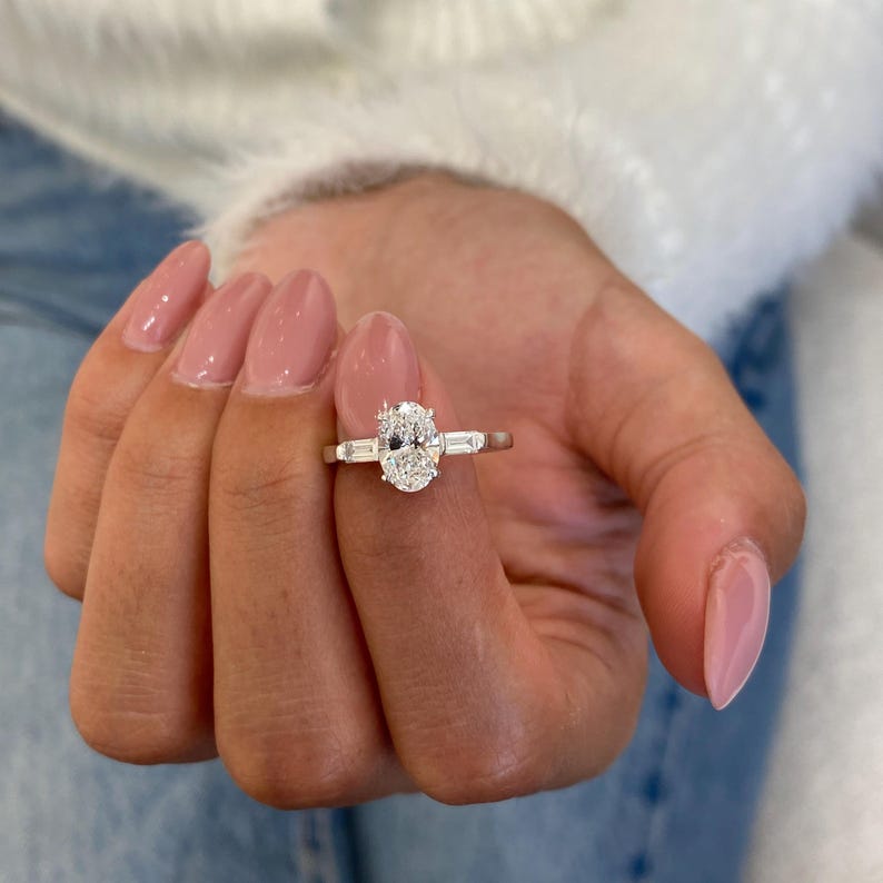 1 CT Oval Three Stone Lab Grown Diamond Engagement Ring