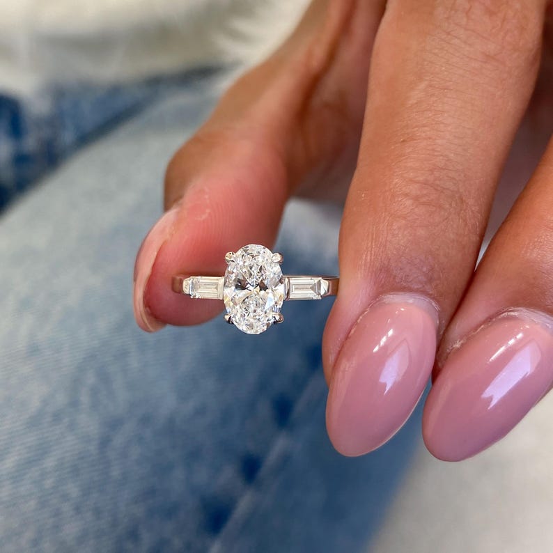 1 CT Oval Three Stone Lab Grown Diamond Engagement Ring