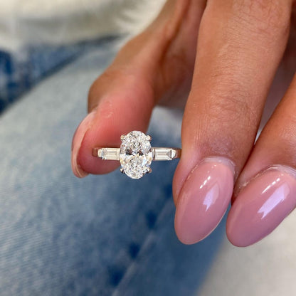 1 CT Oval Three Stone Lab Grown Diamond Engagement Ring