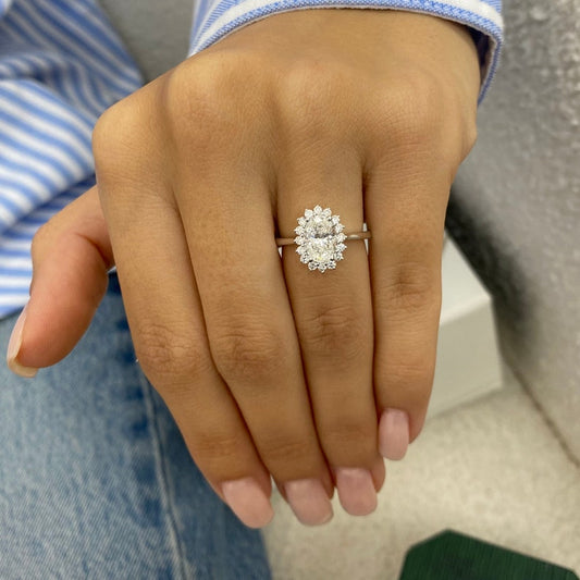 1 CT Oval Halo Lab Grown Diamond Engagement Ring
