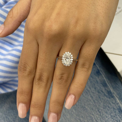 1 CT Oval Halo Lab Grown Diamond Engagement Ring
