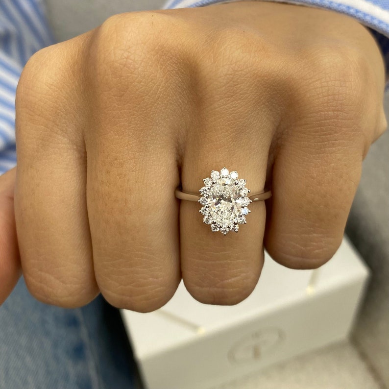 1 CT Oval Halo Lab Grown Diamond Engagement Ring