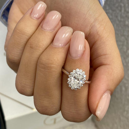 1 CT Oval Halo Lab Grown Diamond Engagement Ring