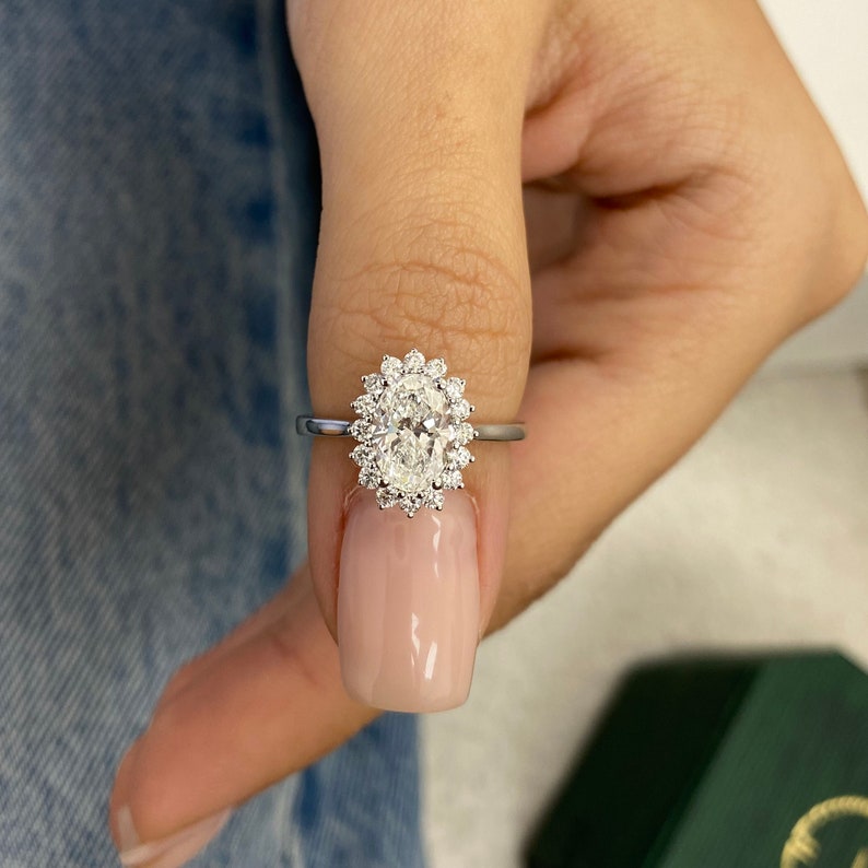 1 CT Oval Halo Lab Grown Diamond Engagement Ring