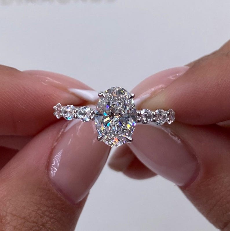1.75 CT Oval Pave Lab Grown Diamond Engagement Ring