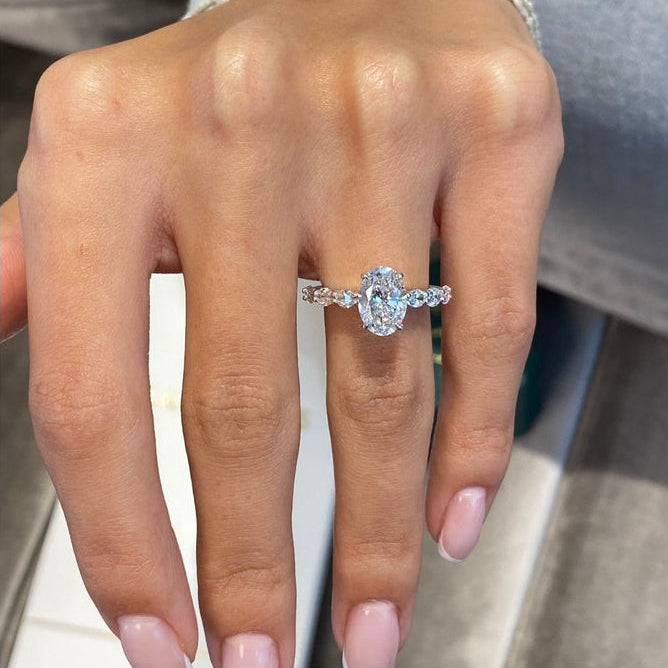 1.75 CT Oval Pave Lab Grown Diamond Engagement Ring