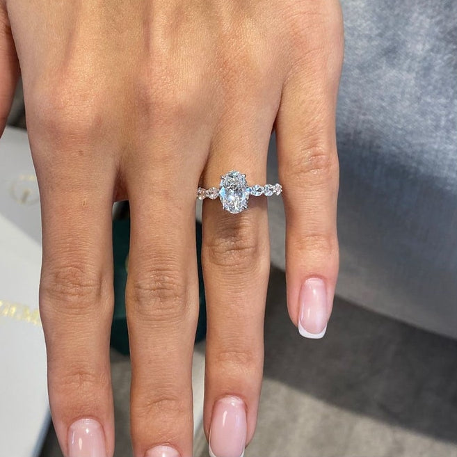 1.75 CT Oval Pave Lab Grown Diamond Engagement Ring