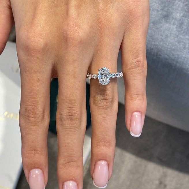 1.75 CT Oval Pave Lab Grown Diamond Engagement Ring
