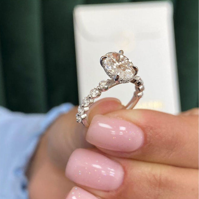 1.75 CT Oval Pave Lab Grown Diamond Engagement Ring