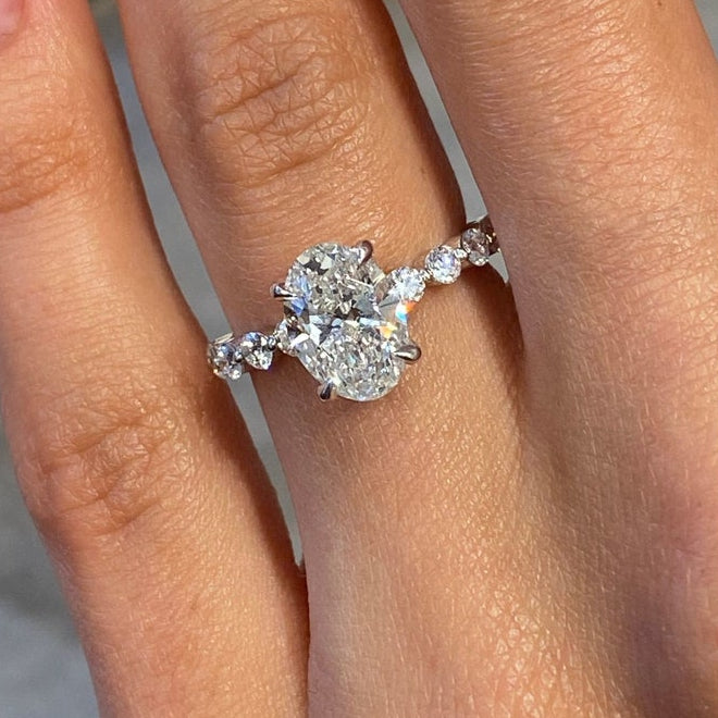 1.75 CT Oval Pave Lab Grown Diamond Engagement Ring