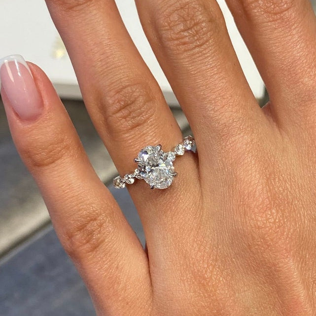 1.75 CT Oval Pave Lab Grown Diamond Engagement Ring