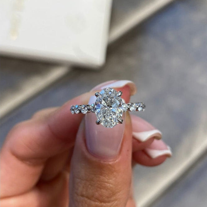 1.75 CT Oval Pave Lab Grown Diamond Engagement Ring