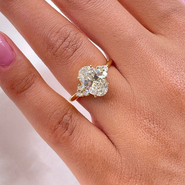 2.5 CT Oval Cluster Lab Grown Diamond Engagement Ring