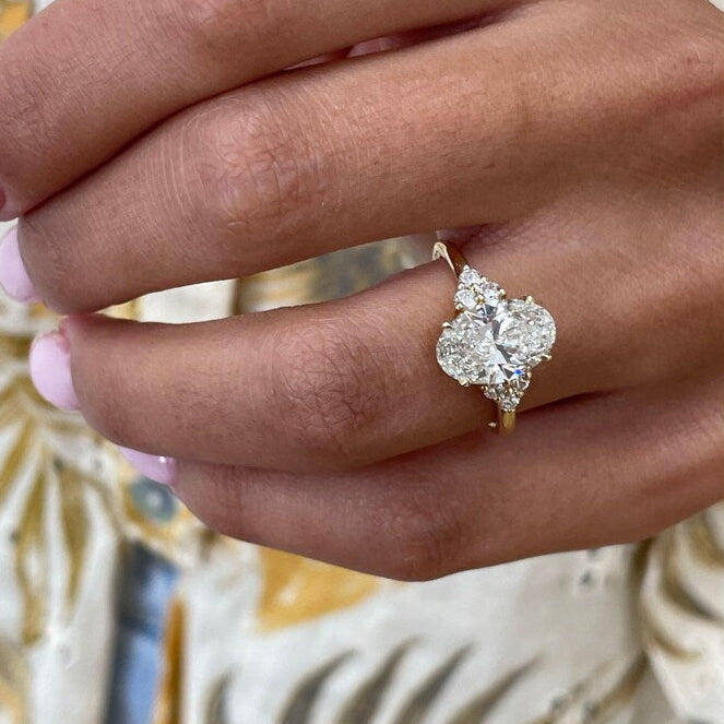2.5 CT Oval Cluster Lab Grown Diamond Engagement Ring