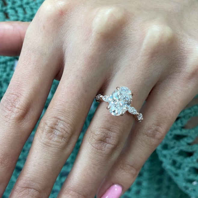 2.5 CT Oval Pave Lab Grown Diamond Engagement Ring