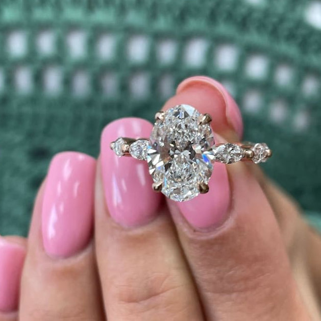 2.5 CT Oval Pave Lab Grown Diamond Engagement Ring