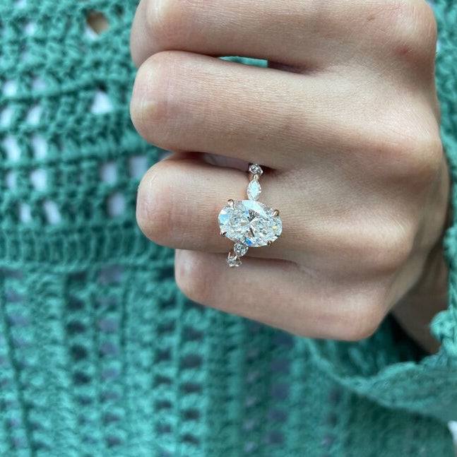 2.5 CT Oval Pave Lab Grown Diamond Engagement Ring