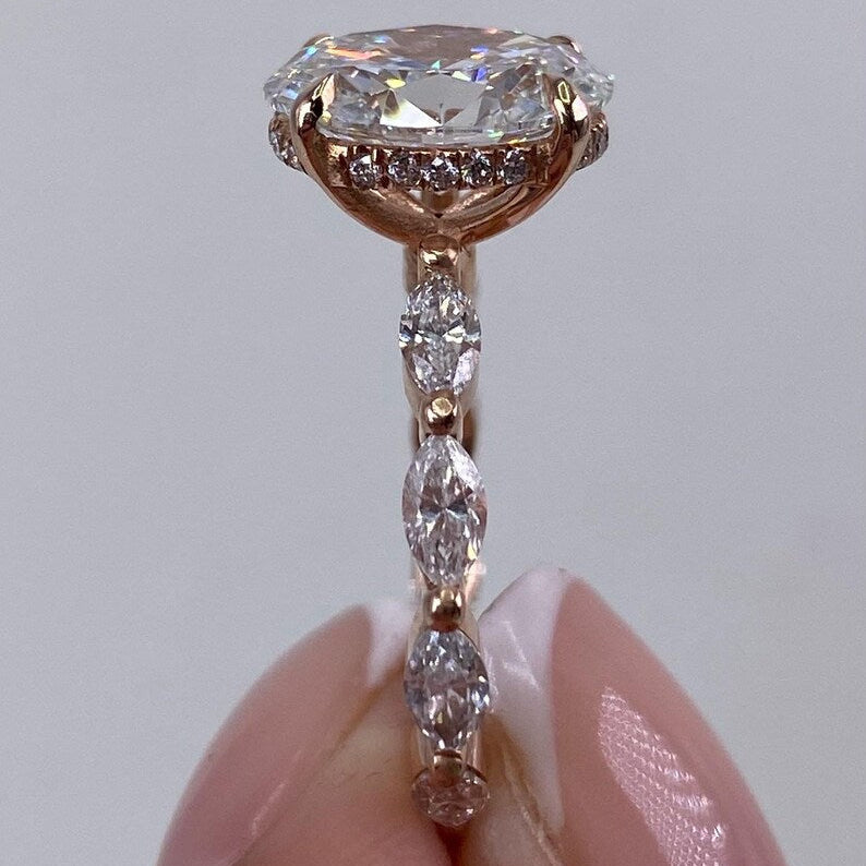 2.5 CT Oval Pave Lab Grown Diamond Engagement Ring