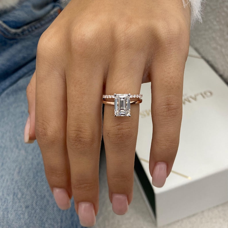 3.4 CT Emerald Pave Lab Grown Diamond Engagement Ring