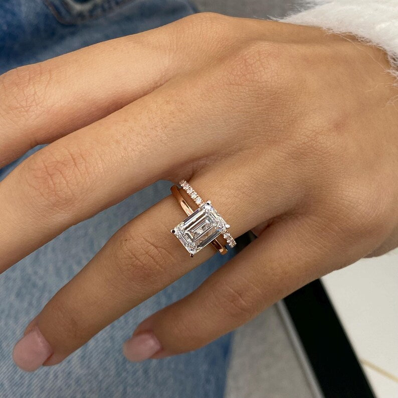 3.4 CT Emerald Pave Lab Grown Diamond Engagement Ring