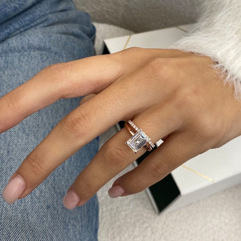 3.4 CT Emerald Pave Lab Grown Diamond Engagement Ring