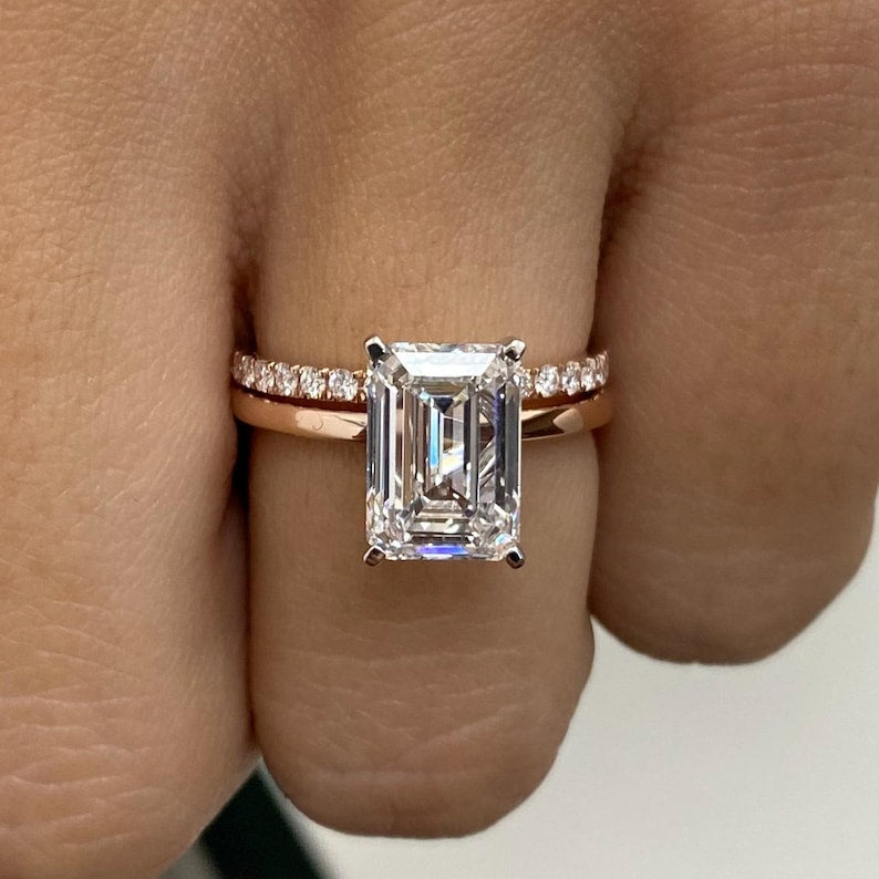3.4 CT Emerald Pave Lab Grown Diamond Engagement Ring