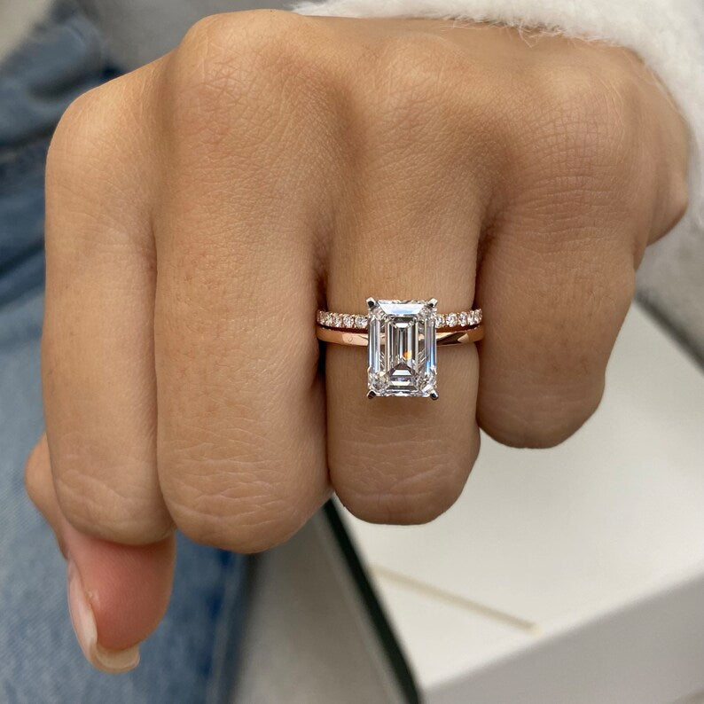 3.4 CT Emerald Pave Lab Grown Diamond Engagement Ring