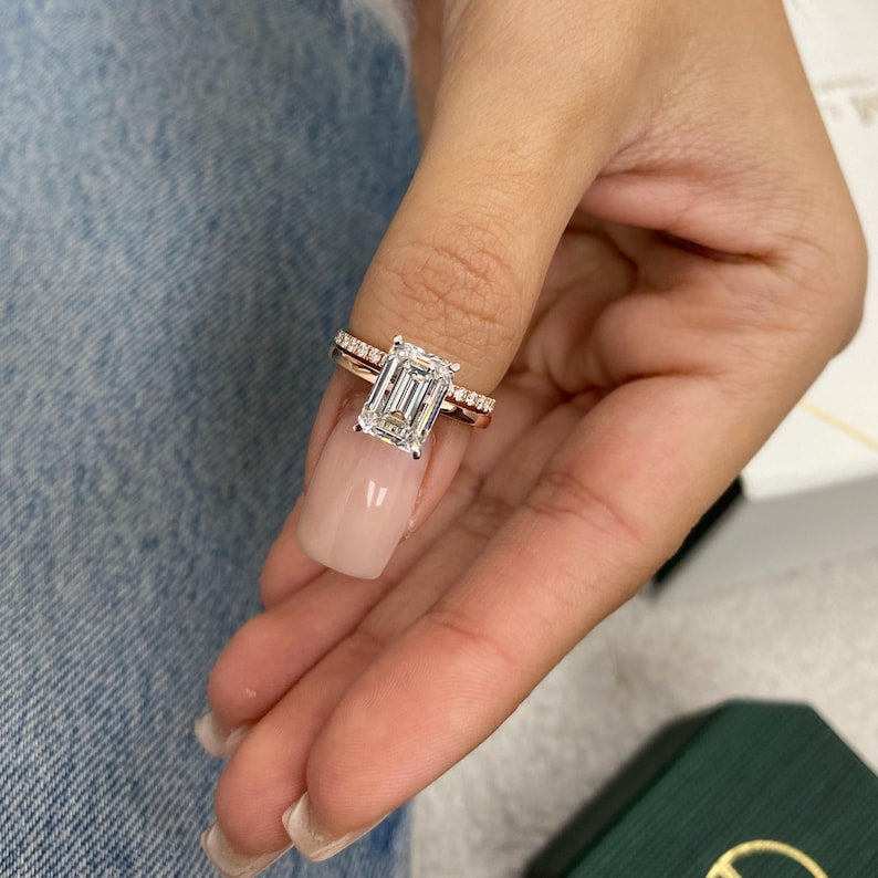 3.4 CT Emerald Pave Lab Grown Diamond Engagement Ring