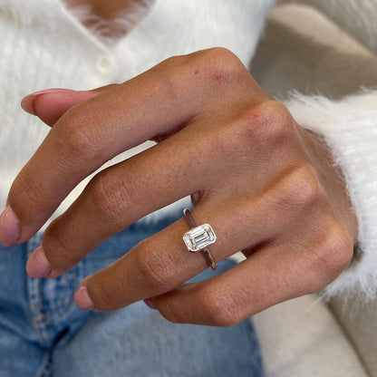 1 CT Emerald Bezel Lab Grown Diamond Engagement Ring
